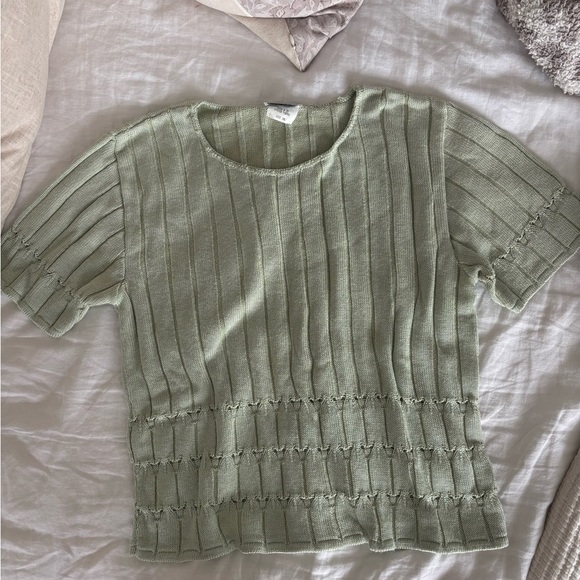 Clio Tops - Clio Sage Seagram Green Short Sleeve Knit 90s Y2K sweater Short Sleeve Top